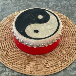 Vintage Hand Drum painted Yin Yang Natural Hide 
Gift Bohemian Festival
